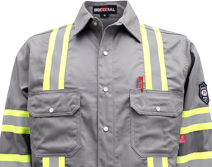 BOCOMAL FR Shirts High Visibility/Hi Vis Flame Resistant/Fire Retardant Shirt 7.5oz Men's Reflective Shirts