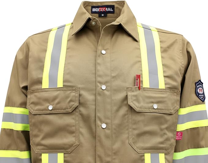BOCOMAL FR Shirts High Visibility/Hi Vis Flame Resistant/Fire Retardant Shirt 7.5oz Men's Reflective Shirts