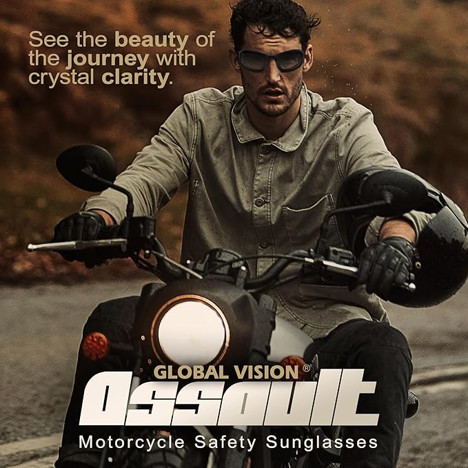Global Vision Assault 24 Motorcycle Sunglasses Safety Glasses ANSI Z87.1 Convertible to Goggles Foam-Padded Black Frame w/Photochromic Lenses (Clear to Smoke)