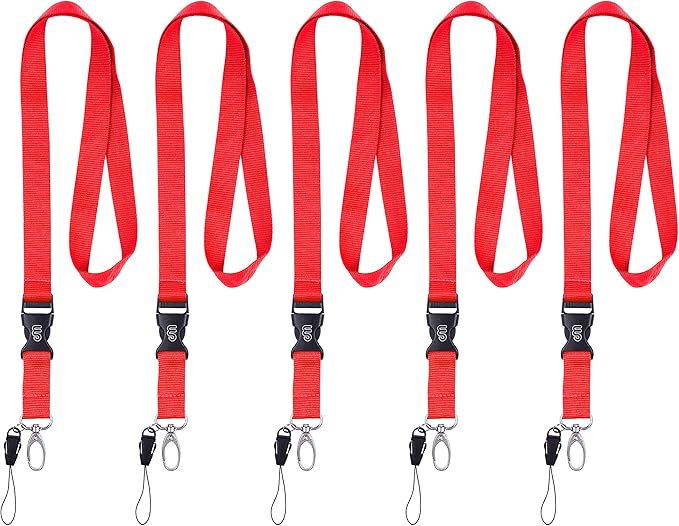 Wisdompro Office Lanyard, 5pcs 23 inch Polyester Neck Strap with Oval Clasp and Detachable Buckle for iPod, Phones, Camera, USB, Key, Keychain, ID Name Tag Badge Holder - Watermelon Red