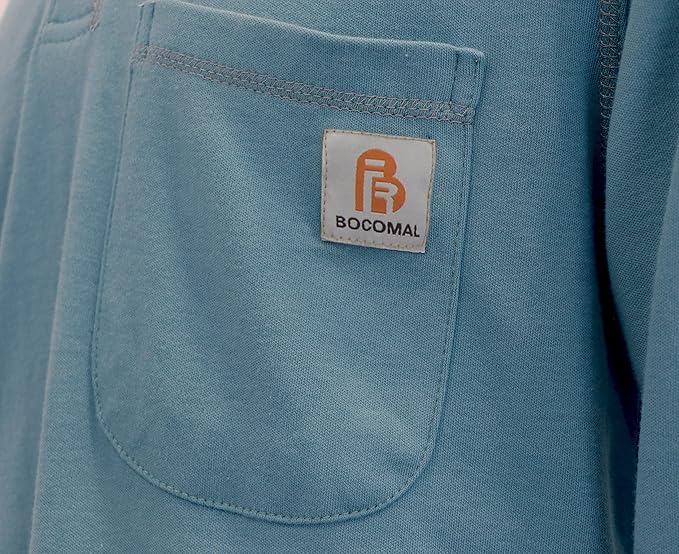 BOCOMAL FR Shirts Flame Resistant Henley Shirt NFPA2112/CAT2 7oz Men's Long Sleeve Fire Retardant Clothing
