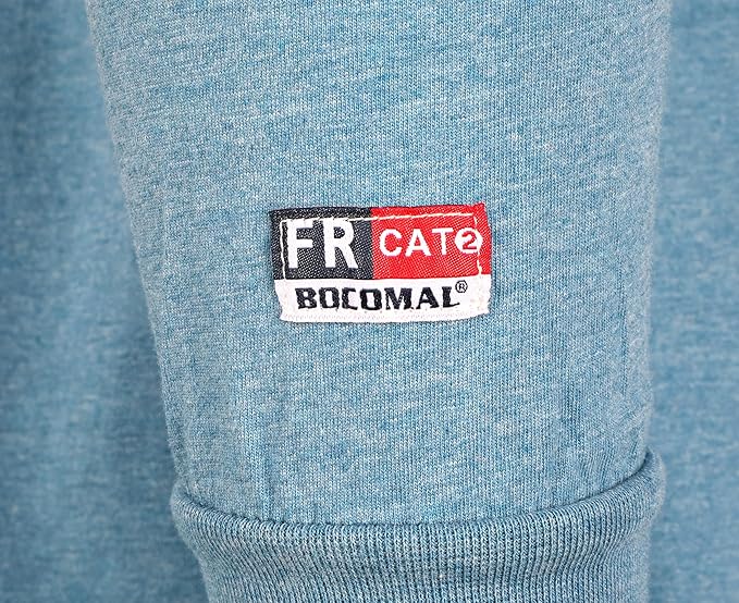 BOCOMAL FR Shirts for Men 5.5oz Lightweight Long Sleeve Work Henley Fire Resistant Shirt CAT2