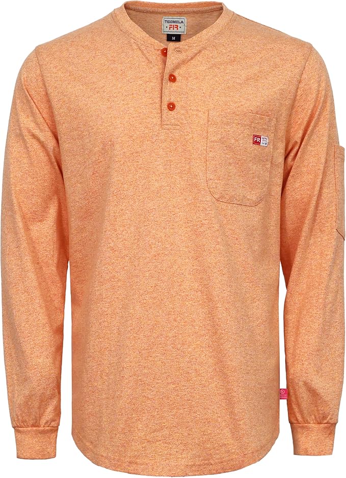 TICOMELA FR Shirts for Men Heather Series 6oz Flame Resistant T Shirt NFPA2112 CAT2 Fire Retardant Henley Shirts