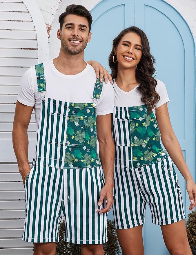 Unisex Printed Overalls Shorts Romper Festival Jumpsuits Work Bibs Coveralls Gifts for Men and Women