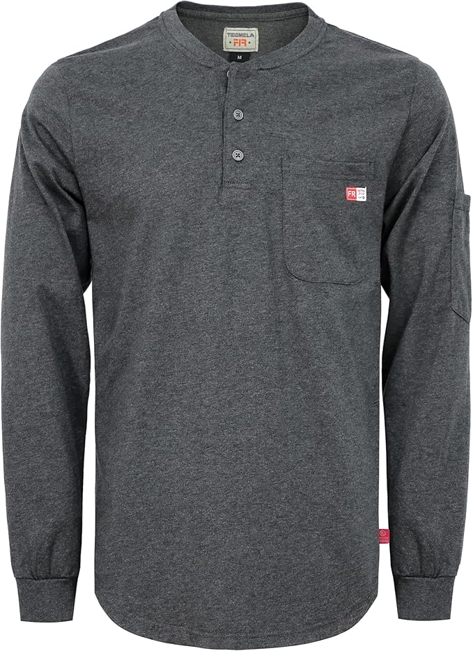 TICOMELA FR Shirts for Men Heather Series 6oz Flame Resistant T Shirt NFPA2112 CAT2 Fire Retardant Henley Shirts