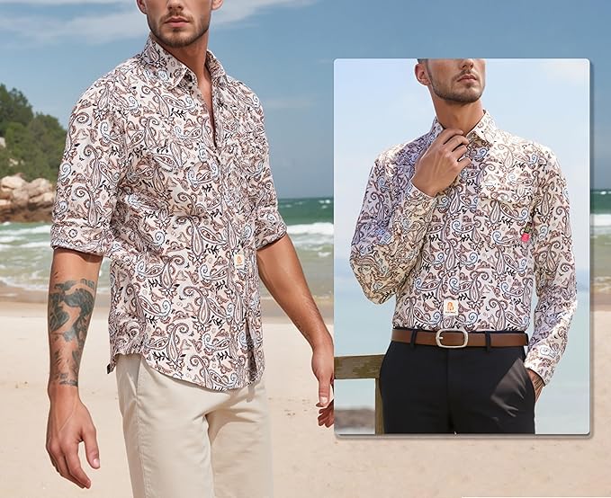 BOCOMAL FR Shirts Printed Paisley/Hawaii Lightweight Pearl Snaps/Button Down Flame Resistant NFPA2112 CAT2 Work Shirt