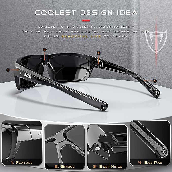 ATTCL Polarized Wrap Fishing Sunglasses Men - Driving Sports Glasses UV Protection