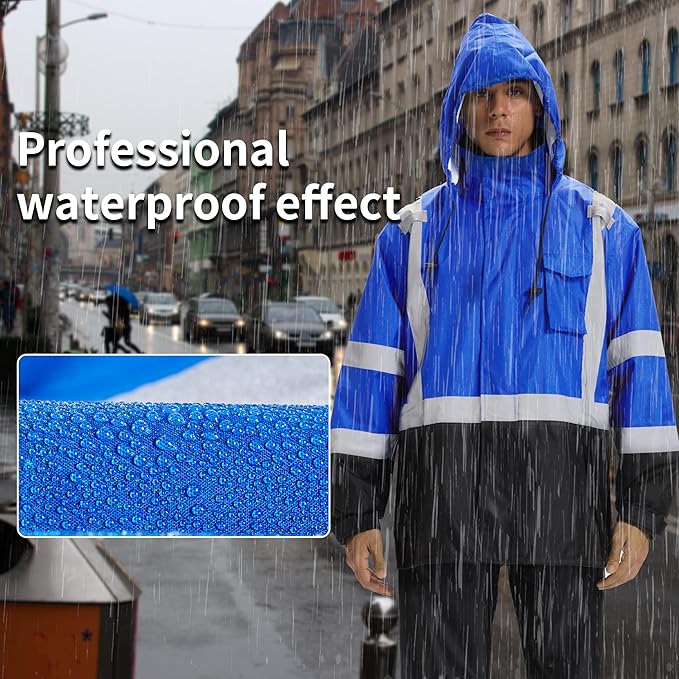 SRsafety High Visibility Rain Gear, Class 3 High Visibility Work Rain Gear for Men, Construction Rain Suits