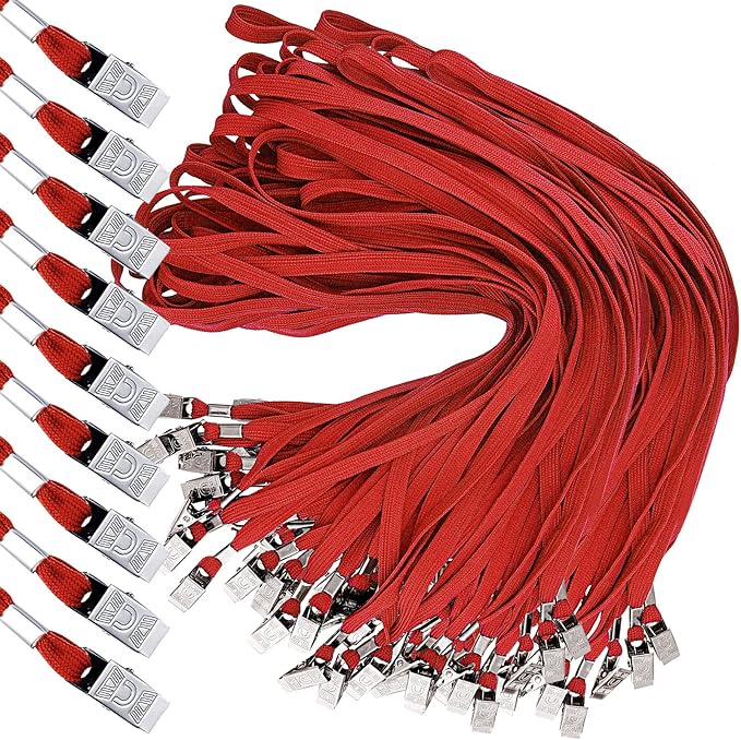 Hoolerry 300 Pcs Lanyards Clips Bulk for ID Name Badge Holder Lanyards Flat with Swivel Hook for Office School(Red)