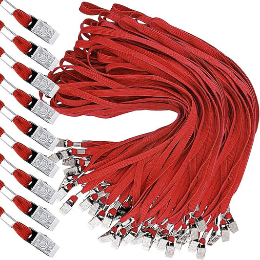 Hoolerry 300 Pcs Lanyards Clips Bulk for ID Name Badge Holder Lanyards Flat with Swivel Hook for Office School(Red)