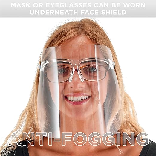 TCP Global Salon World Safety Face Shields with All Clear Glasses Frames (Case of 80) - Ultra Clear Protective Full Face Shields to Protect Eyes, Nose, Mouth - Anti-Fog PET Plastic, Goggles