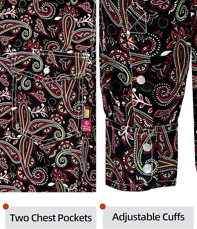 BOCOMAL FR Shirts Printed Paisley/Hawaii Lightweight Pearl Snaps/Button Down Flame Resistant NFPA2112 CAT2 Work Shirt
