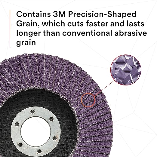 3M Flap Disc 769F, Type 27, 40+, 4-1/2 in x 7/8 in, High Performance Abrasive, Ceramic Precision-Shaped Grain Grinding and Finishing Disc, Carbon Steel, Stainless Steel