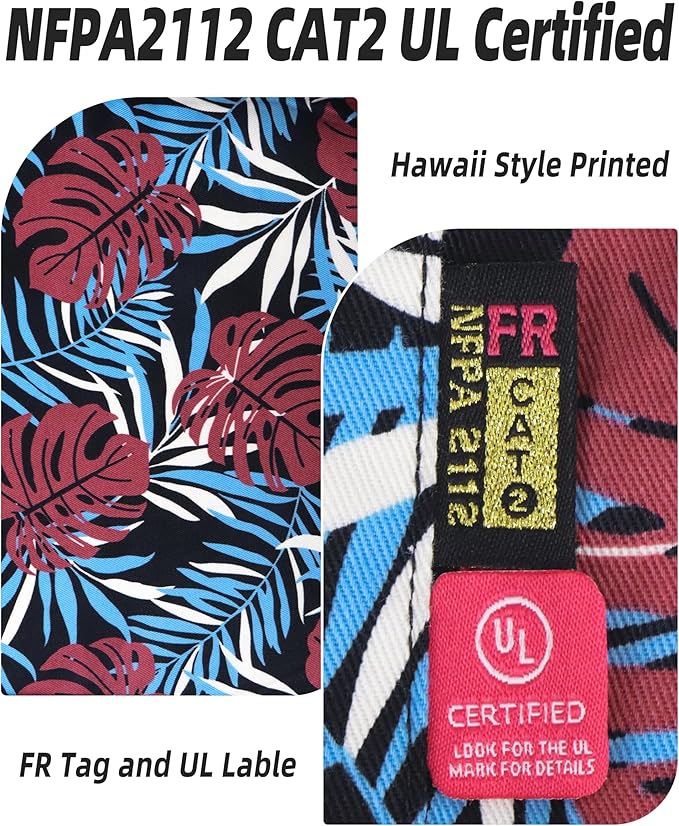 BOCOMAL FR Shirts Printed Paisley/Hawaii Lightweight Pearl Snaps/Button Down Flame Resistant NFPA2112 CAT2 Work Shirt