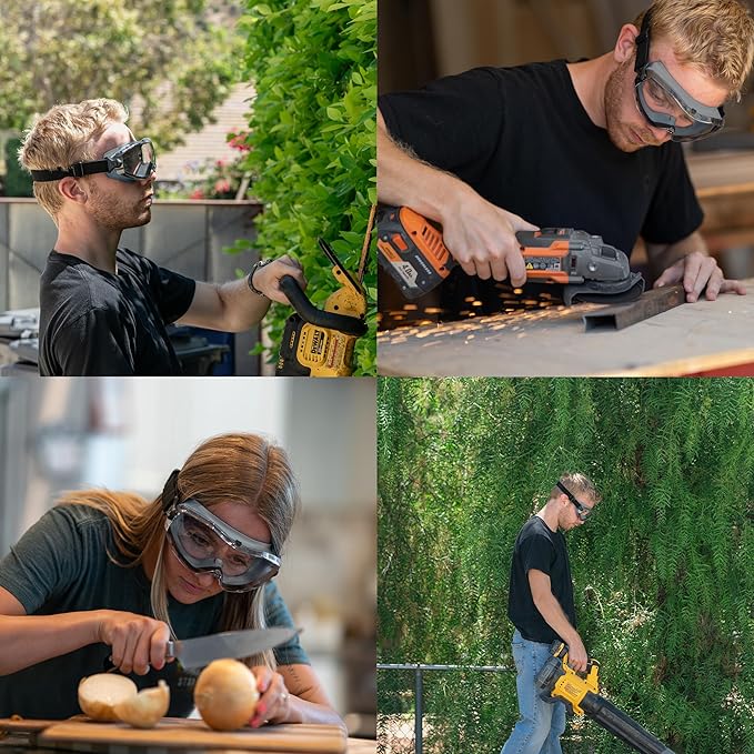 SolidWork Safety Goggles Anti-Fog Clear Lens with Adjustable Elastic Headband. Protective Eyewear for Men & Women