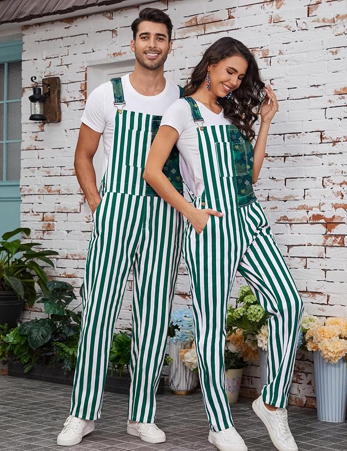 Bib Overalls for Men Adjustable Straps Jumpsuit Striped Women Coveralls with Pockets