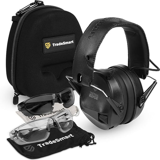 TradeSmart Complete Shooting Eye and Ear Protection: Electronic Earmuffs for Shooting, Range Glasses & Hard Carrying Case