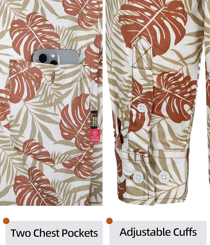 BOCOMAL FR Shirts Printed Paisley/Hawaii Lightweight Pearl Snaps/Button Down Flame Resistant NFPA2112 CAT2 Work Shirt