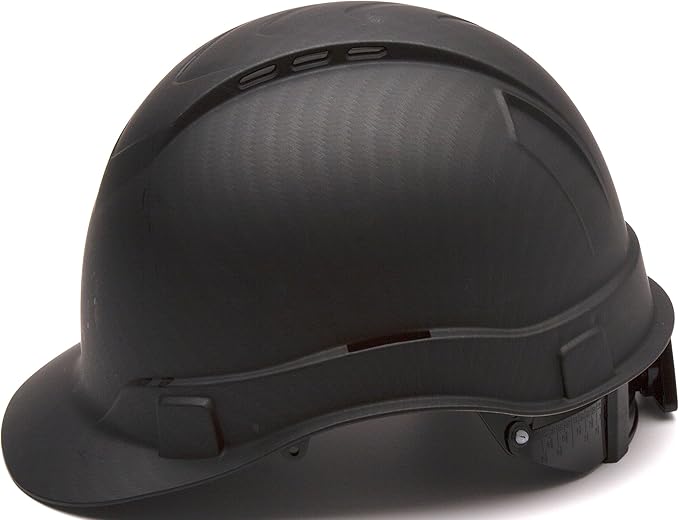 PYRAMEX Ridgeline Cap Style Hard Hat, Vented, 4-Point Ratchet Suspension, Black Graphite Pattern