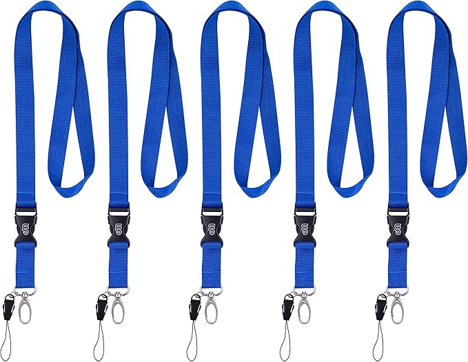 Wisdompro Office Lanyard, 5pcs 23 inch Polyester Neck Strap with Oval Clasp and Detachable Buckle for Phones, Camera, USB, Key, Keychain, ID Name Tag Badge Holder - Blue