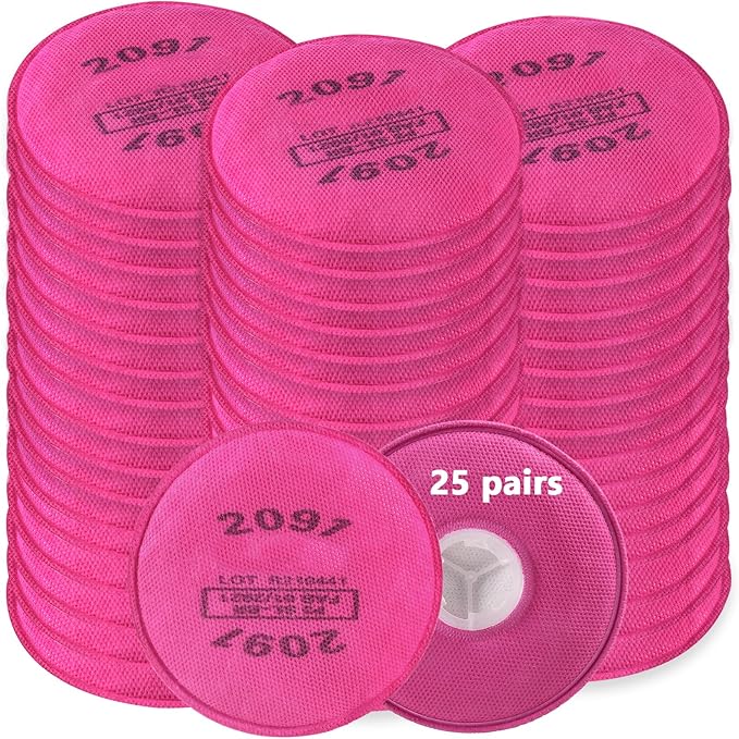 (25 Pairs) 2091 Filter for Respirator,Respirator Filters Cartridges,Compatible with 6000,7000,FF-400 Respirator Mask,Suitable for Filtering Solid Matter,Paint,Asbestos etc.