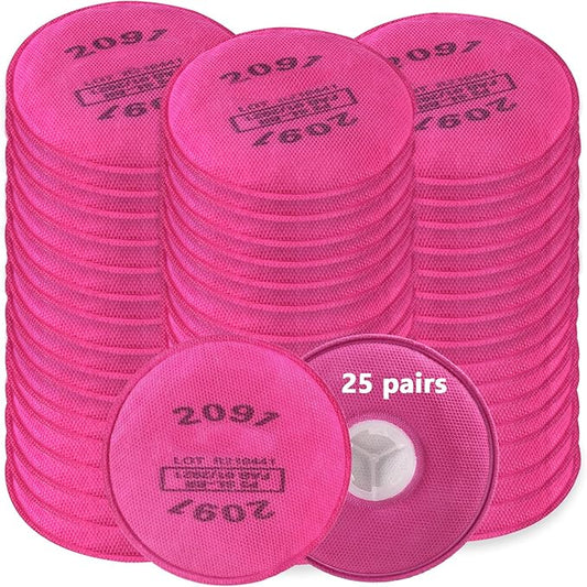(25 Pairs) 2091 Filter for Respirator,Respirator Filters Cartridges,Compatible with 6000,7000,FF-400 Respirator Mask,Suitable for Filtering Solid Matter,Paint,Asbestos etc.