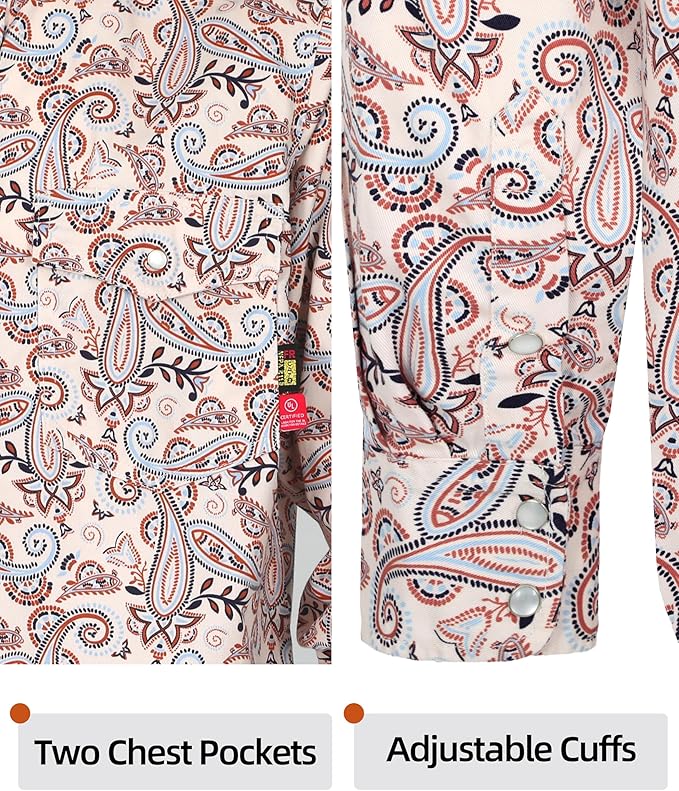 BOCOMAL FR Shirts Printed Paisley/Hawaii Lightweight Pearl Snaps/Button Down Flame Resistant NFPA2112 CAT2 Work Shirt