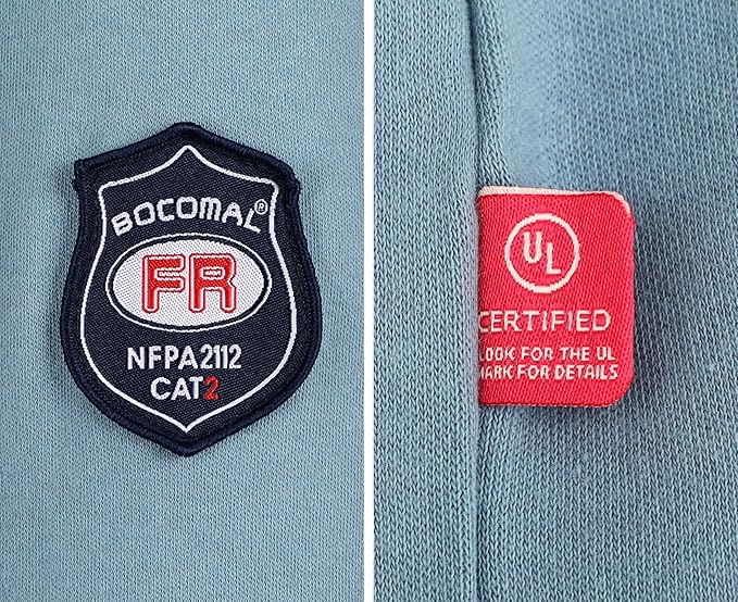 BOCOMAL FR Shirts Flame Resistant Henley Shirt NFPA2112/CAT2 7oz Men's Long Sleeve Fire Retardant Clothing