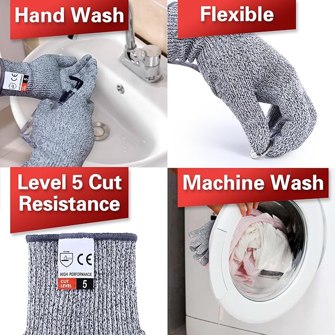 THOMEN 12 Pairs Anti-slip Cut Resistant Work Gloves Level 5 Protection for Metal Fabrication, Wood Work, Construction