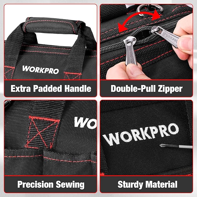 Workpro 12-inch Close Top Wide Mouth Storage Tool Bag, W081020A