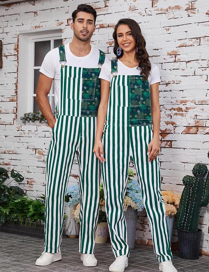 Bib Overalls for Men Adjustable Straps Jumpsuit Striped Women Coveralls with Pockets
