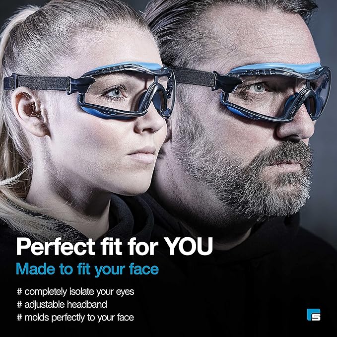 SolidWork Safety Goggles Anti-Fog Clear Lens with Adjustable Elastic Headband. Protective Eyewear for Men & Women